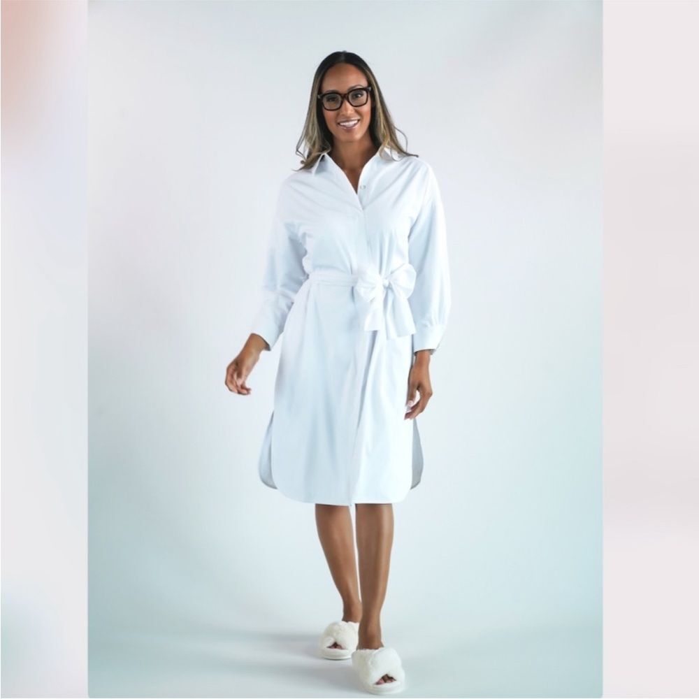 WorkRobe White Button-Down Robe for WFH, Remote Work & Zoom Fleece Lined